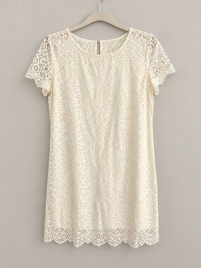 XXI Essentials White Textured Lace Short Sleeve Top